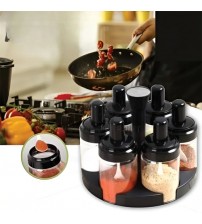 6Pcs Kitchen Seasoning Spice Jar Storage Rack Rotating Condiment Set Organizer Holder